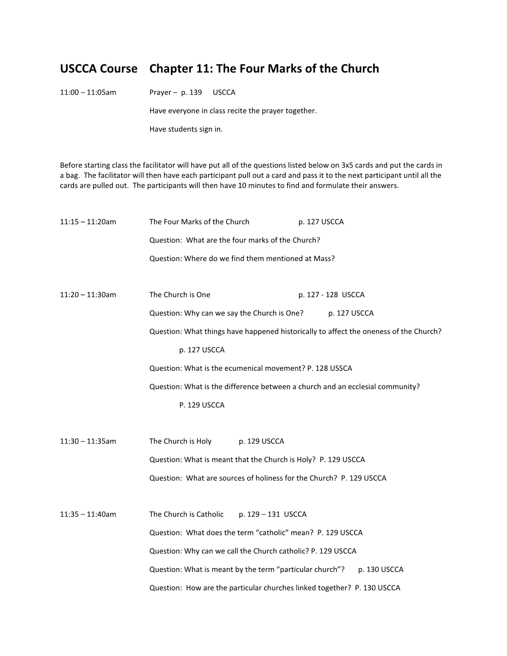 USCCA Course Chapter 11: the Four Marks of the Church