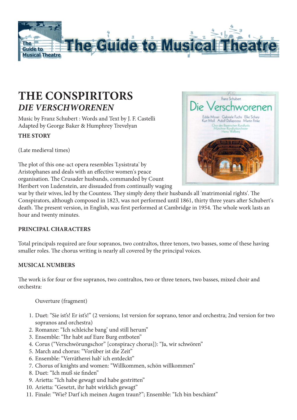 THE CONSPIRITORS DIE VERSCHWORENEN Music by Franz Schubert : Words and Text by J