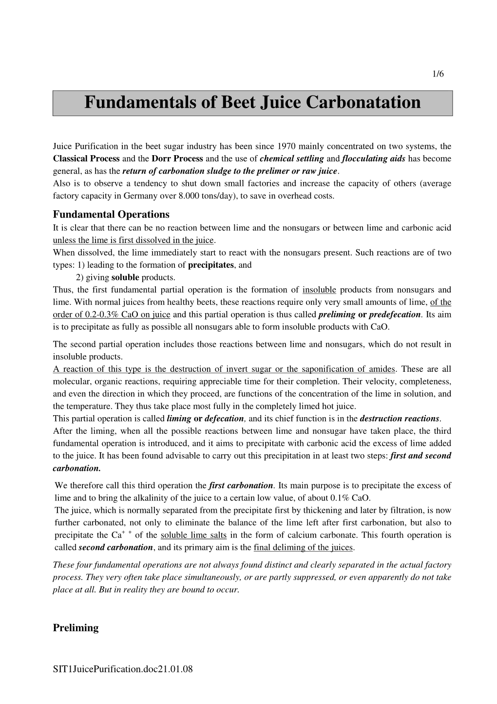 Fundamentals of Beet Juice Carbonatation