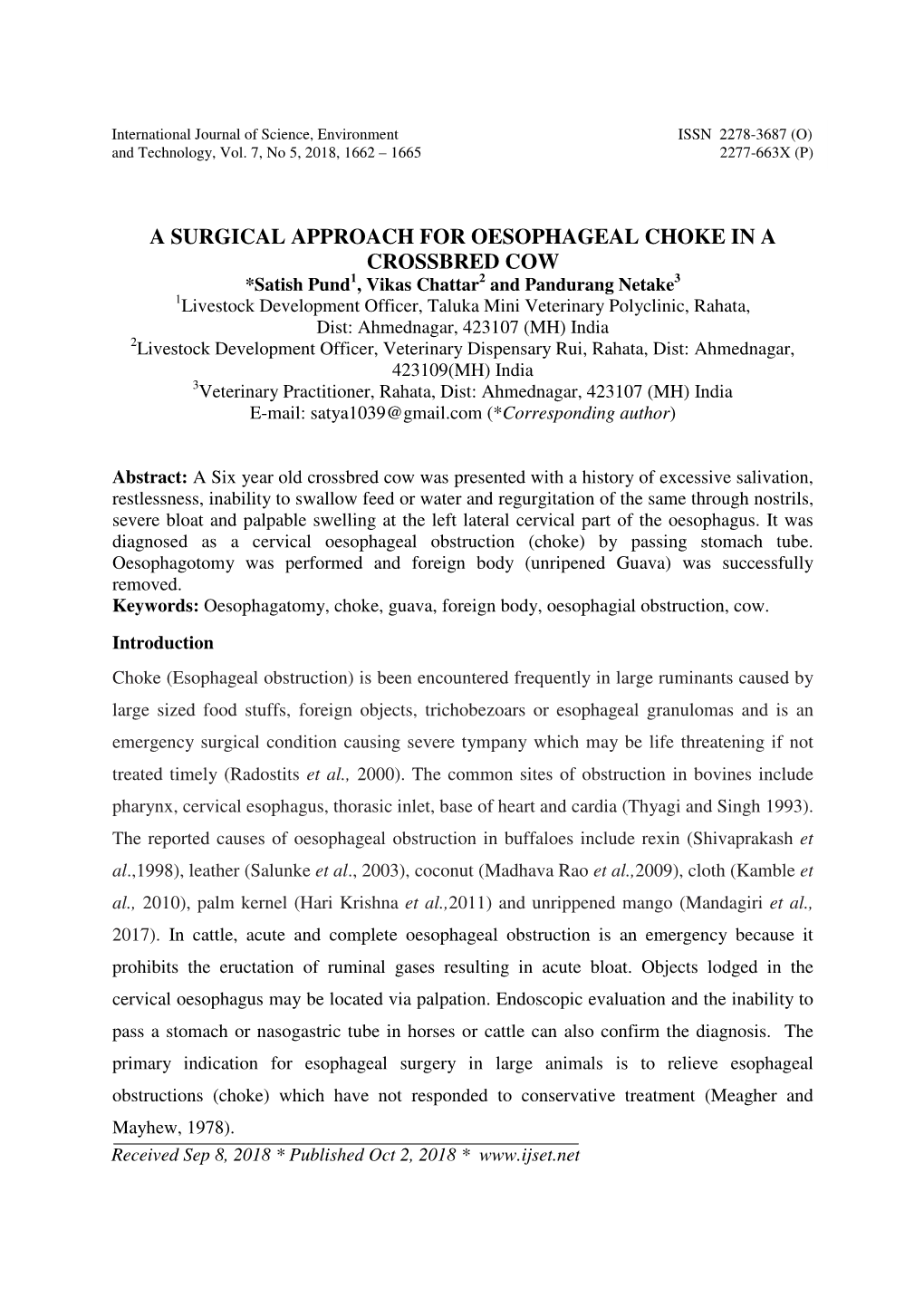 A Surgical Approach for Oesophageal Choke in A