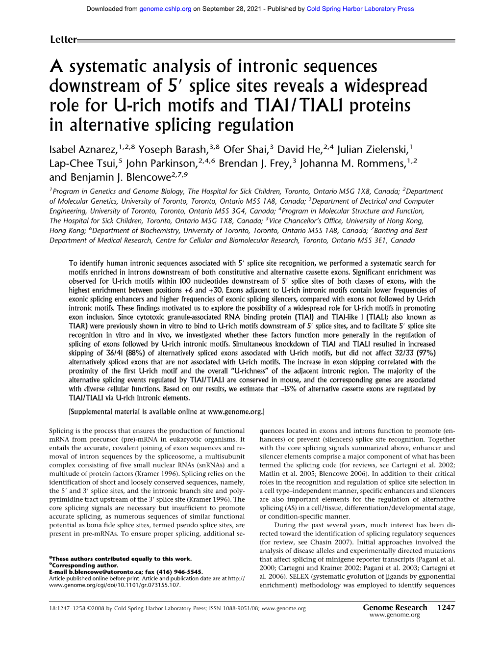 A Systematic Analysis of Intronic Sequences Downstream of 5 Splice