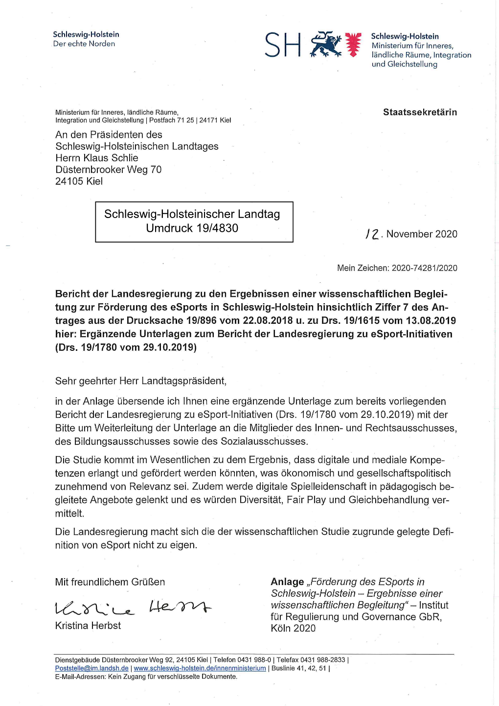 Schleswig-Holsteinischer Landtag Umdruck 19/4830 KÖLNER STUDIEN ZUM SPORTRECHT