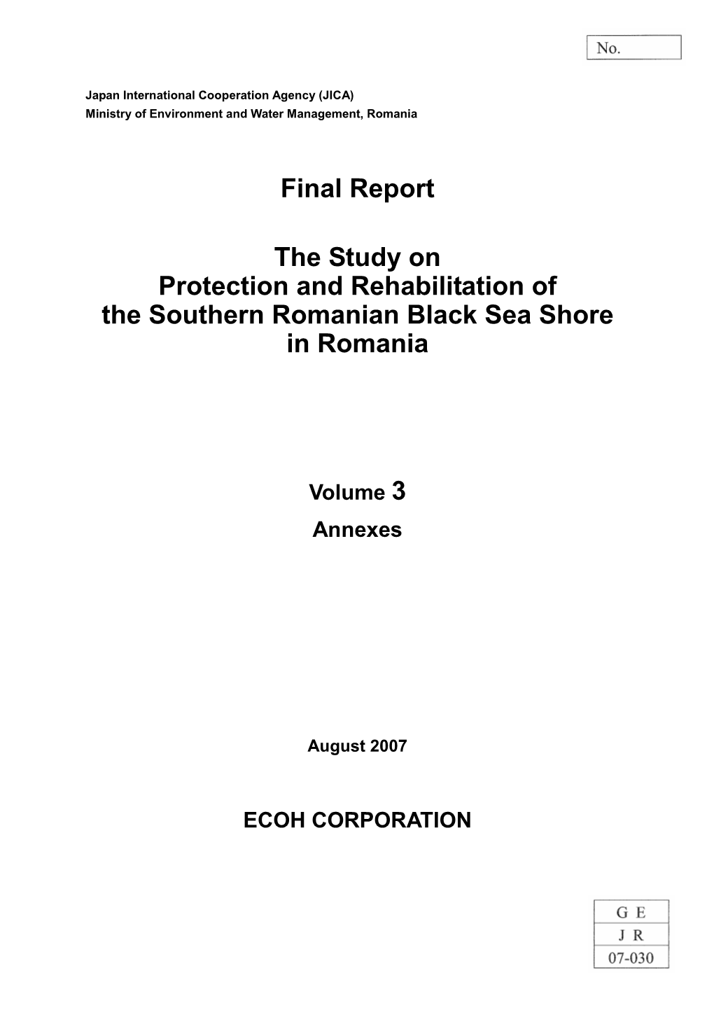 Final Report the Study on Protection and Rehabilitation of the Southern Romanian Black Sea Shore in Romania