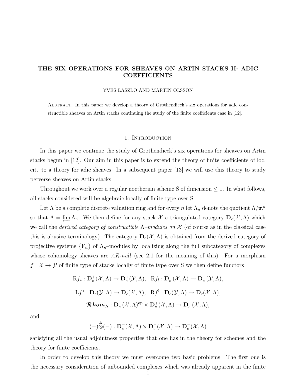 The Six Operations for Sheaves on Artin Stacks Ii: Adic Coefficients