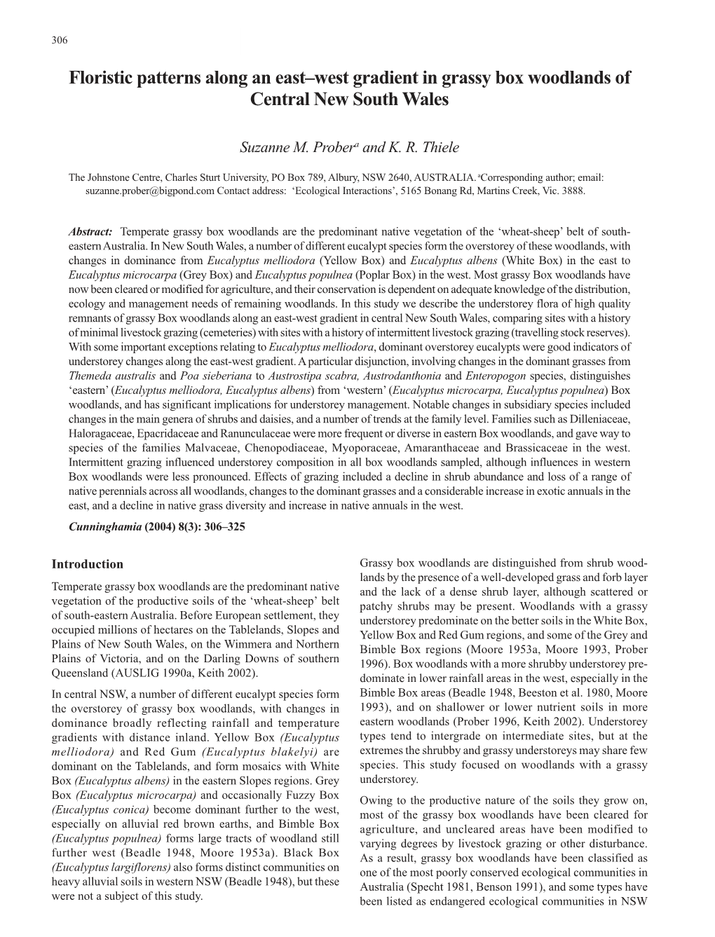 Floristic Patterns Along an East–West Gradient in Grassy Box Woodlands