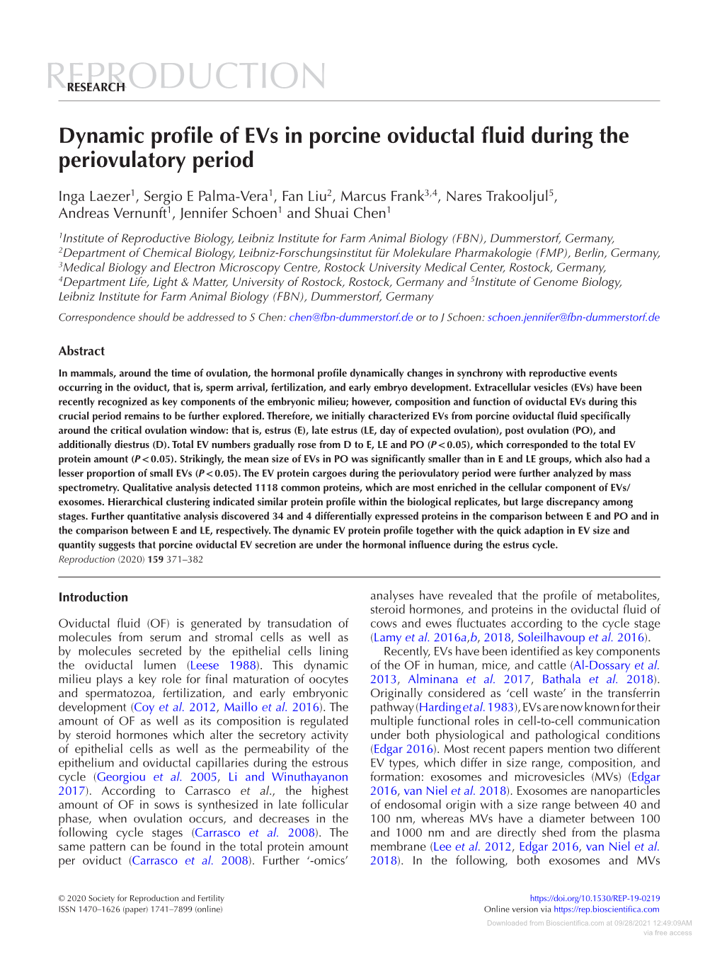 Dynamic Profile of Evs in Porcine Oviductal Fluid During the Periovulatory Period