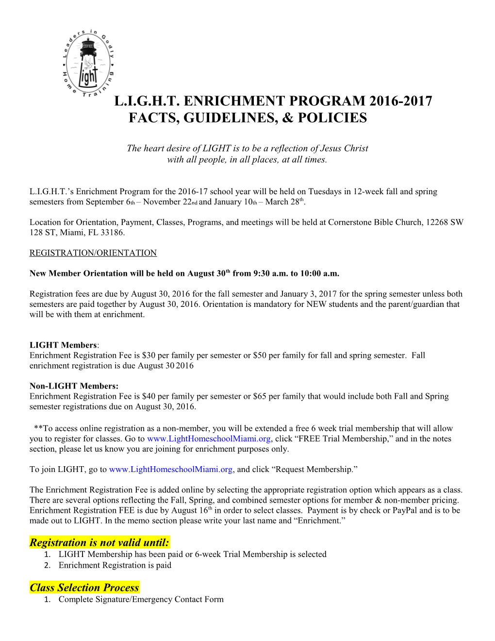 L.I.G.H.T. Enrichment Program 2016-2017