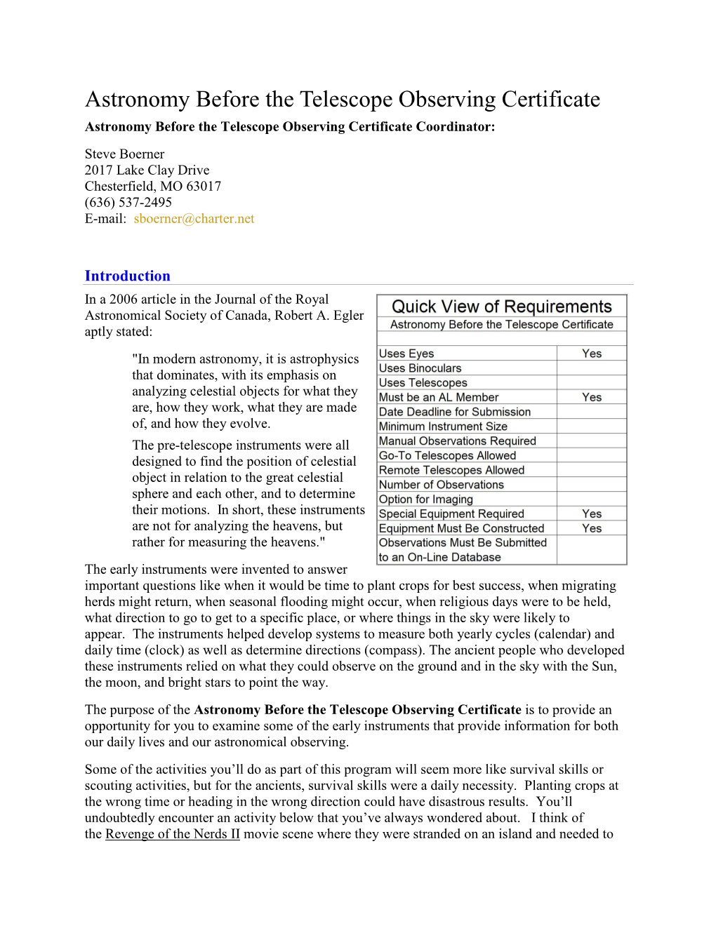 Astronomy Before the Telescope Observing Certificate