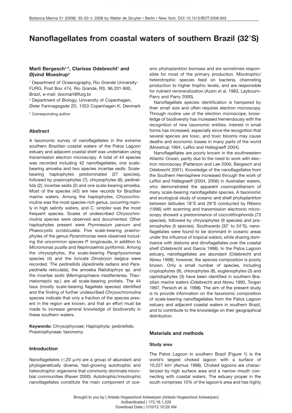 Nanoflagellates from Coastal Waters of Southern Brazil (328S)