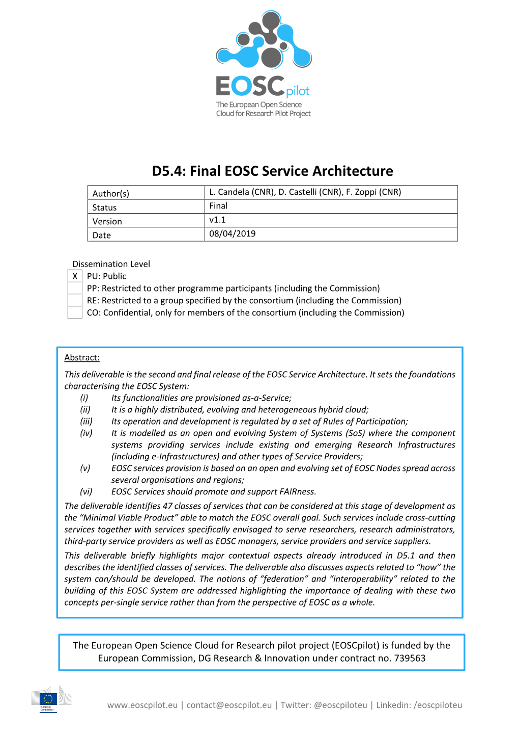 Final EOSC Service Architecture Author(S) L