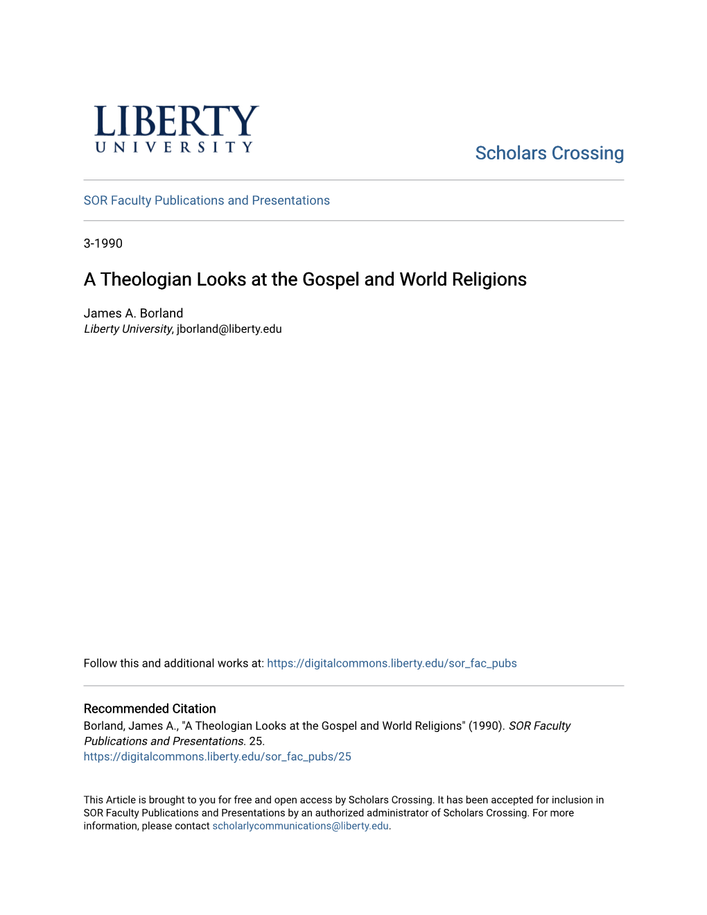 A Theologian Looks at the Gospel and World Religions