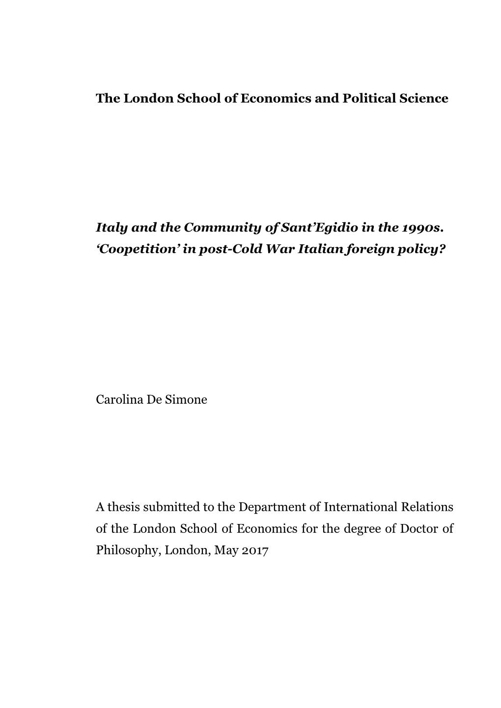 The London School of Economics and Political Science Italy and The