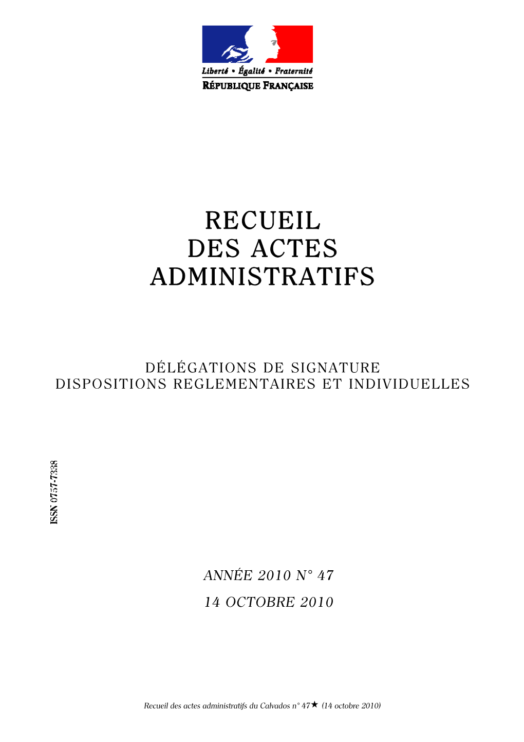 Recueil Des Actes Administratifs N° 47 Du 14