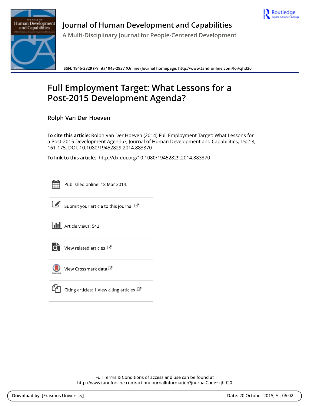 Full Employment Target: What Lessons for a Post-2015 Development Agenda?