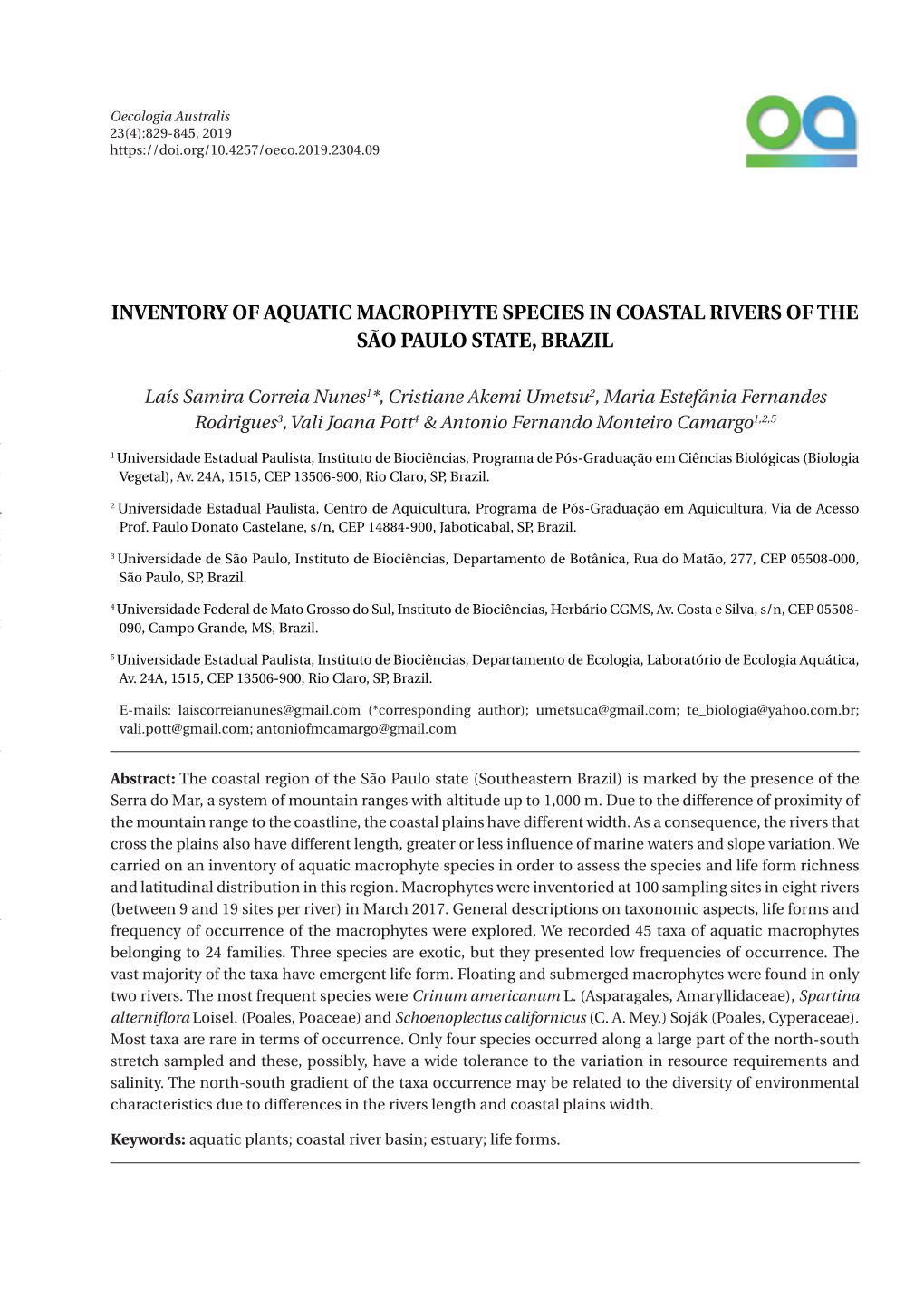 E Edulis ATION INVENTORY of AQUATIC MACROPHYTE