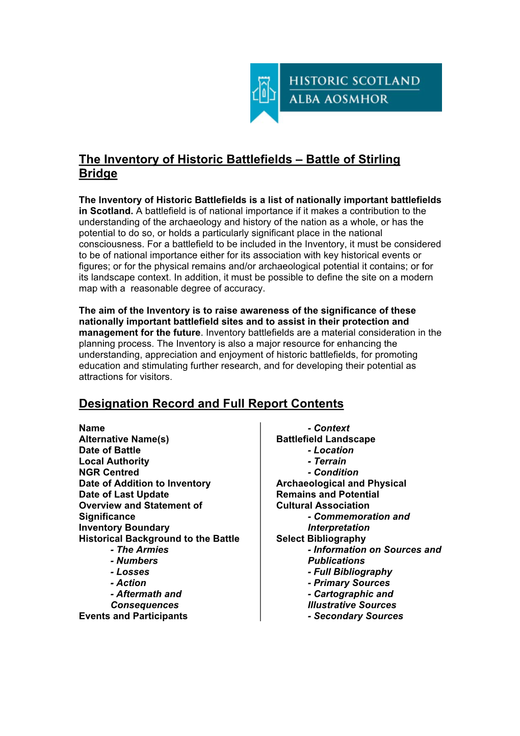 The Inventory of Historic Battlefields – Battle of Stirling Bridge Designation