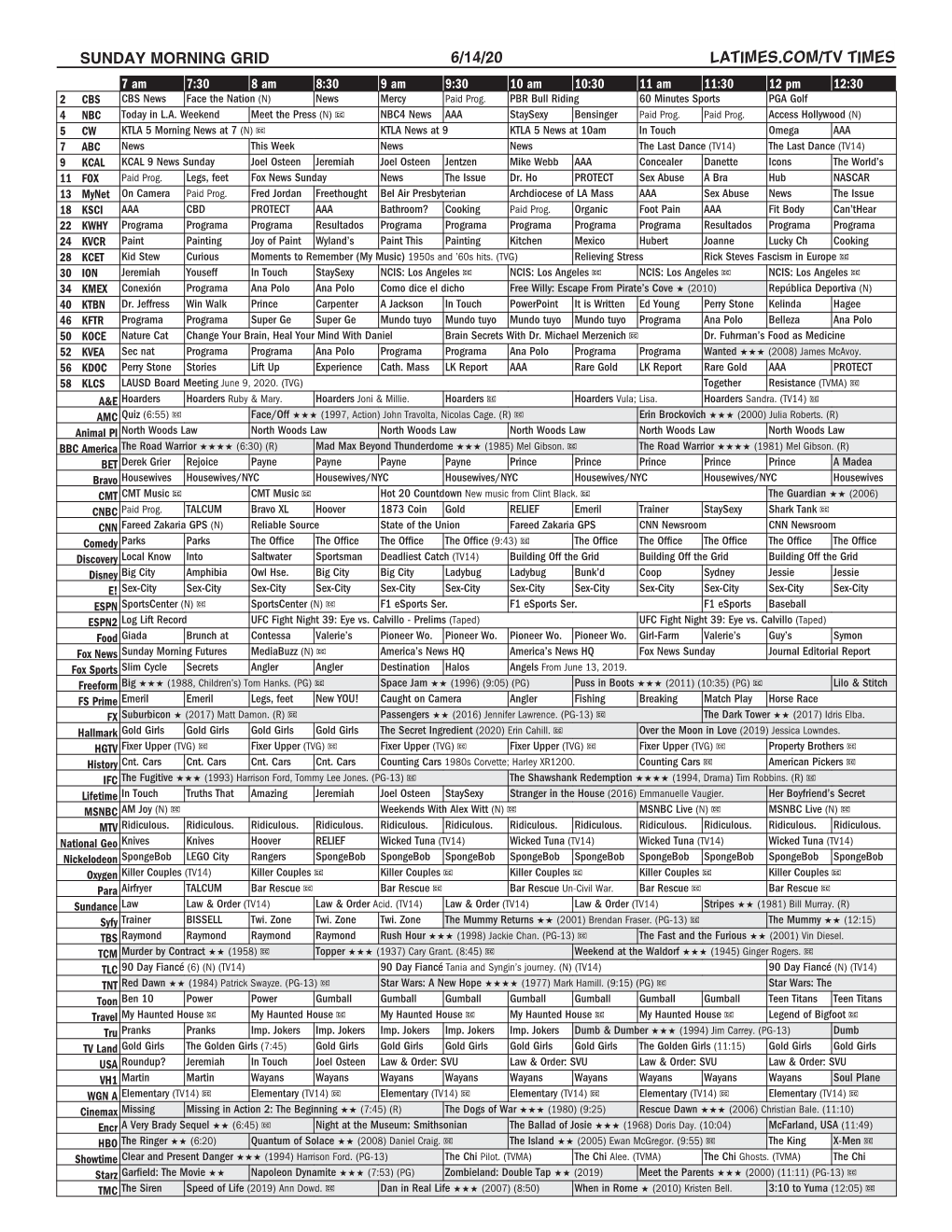 Sunday Morning Grid 6/14/20 Latimes.Com/Tv Times