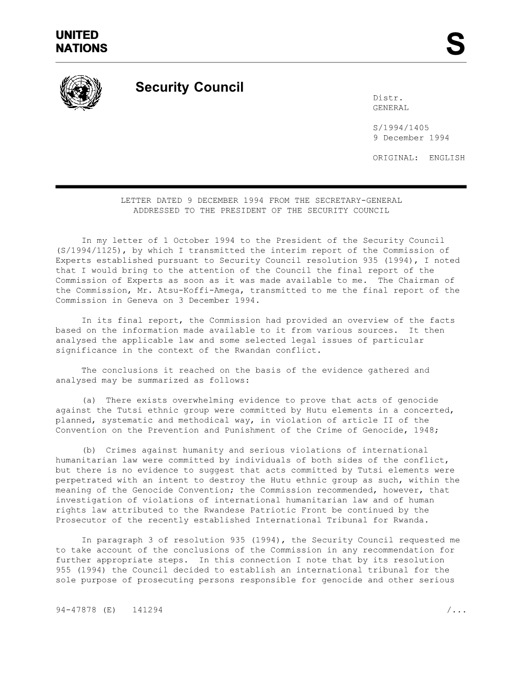 Security Council Distr