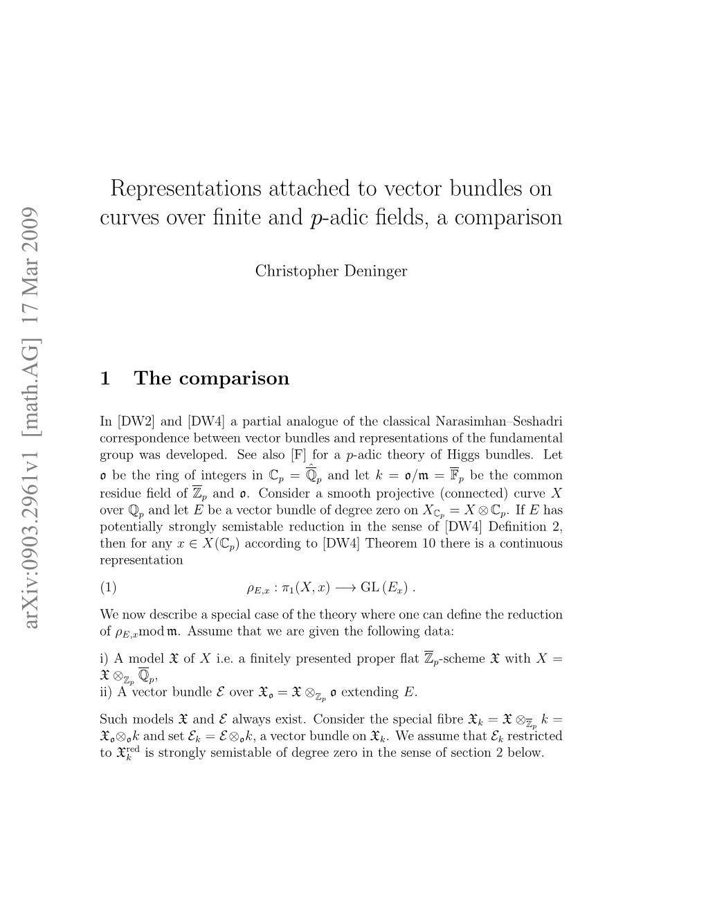 Representations Attached to Vector Bundles on Curves Over Finite