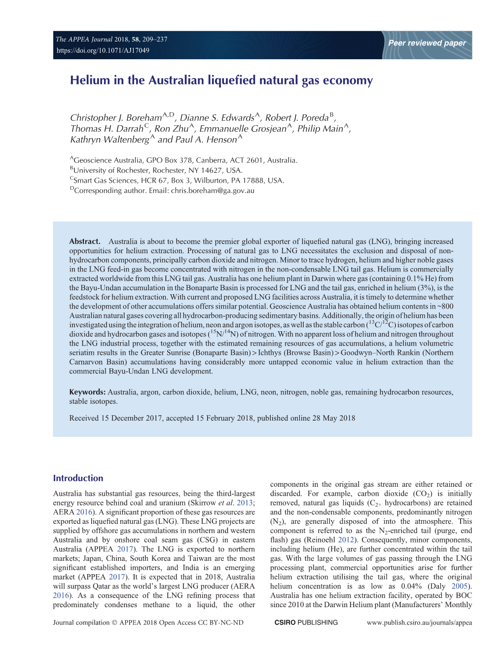 Helium in the Australian Liquefied Natural Gas Economy