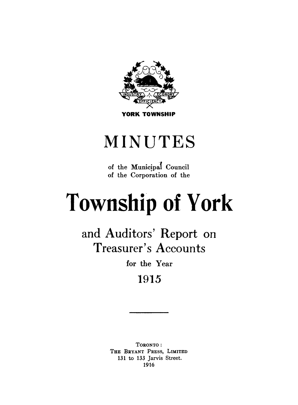 Township of York and Auditors' Report on Treasurer's Accounts for the Year 1915