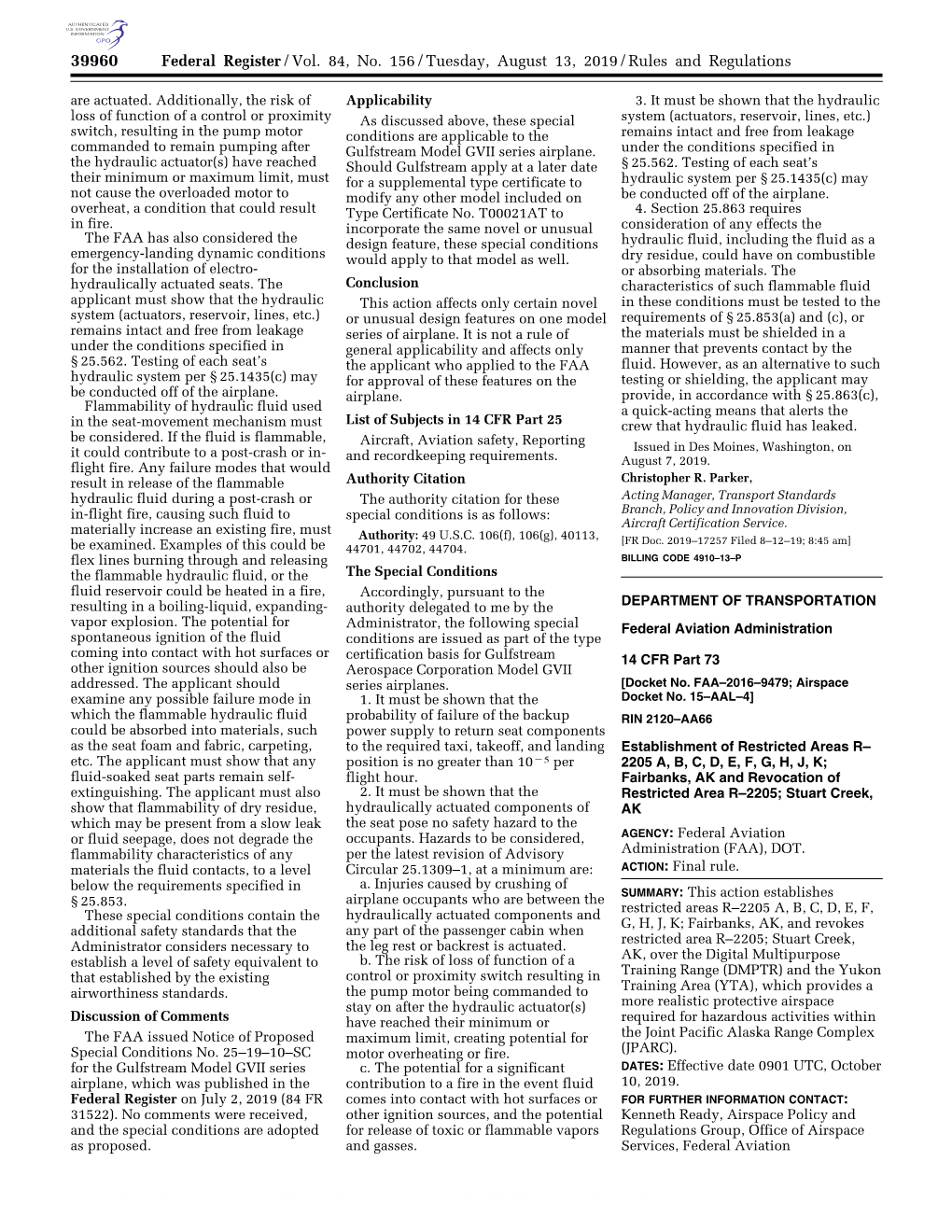 Federal Register/Vol. 84, No. 156/Tuesday, August 13, 2019