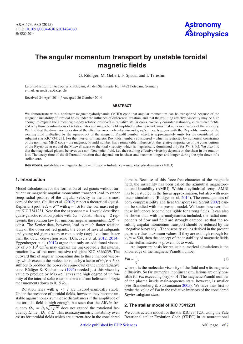 The Angular Momentum Transport by Unstable Toroidal Magnetic Fields