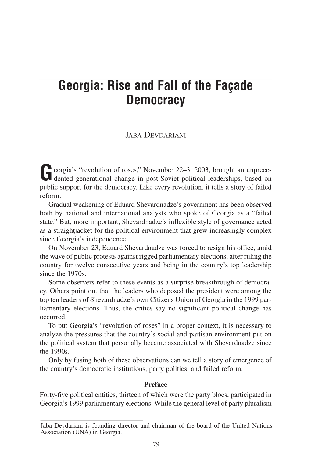 Georgia: Rise and Fall of the Façade Democracy