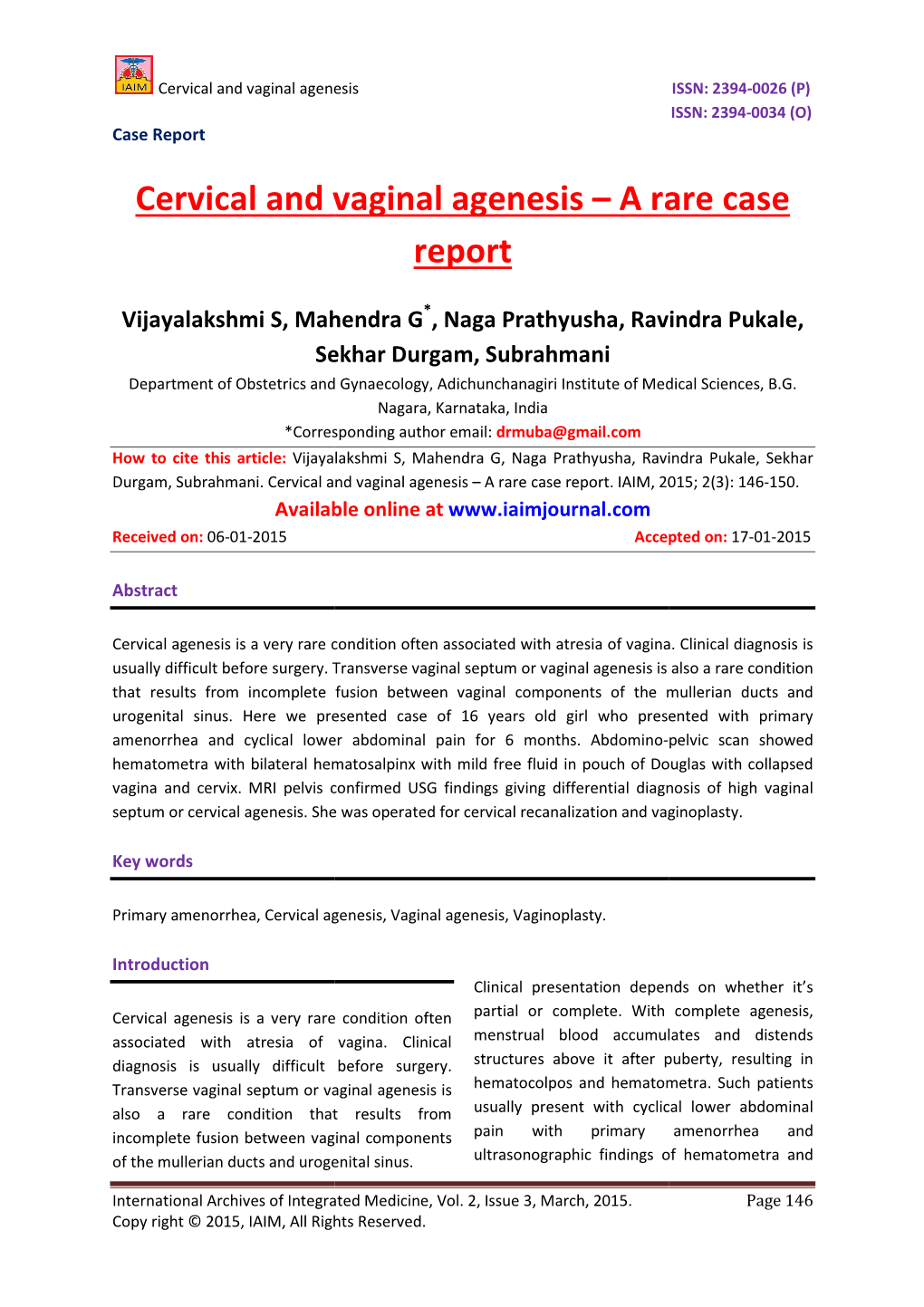 Cervical and Vaginal Agen Ervical and Vaginal Agenesis