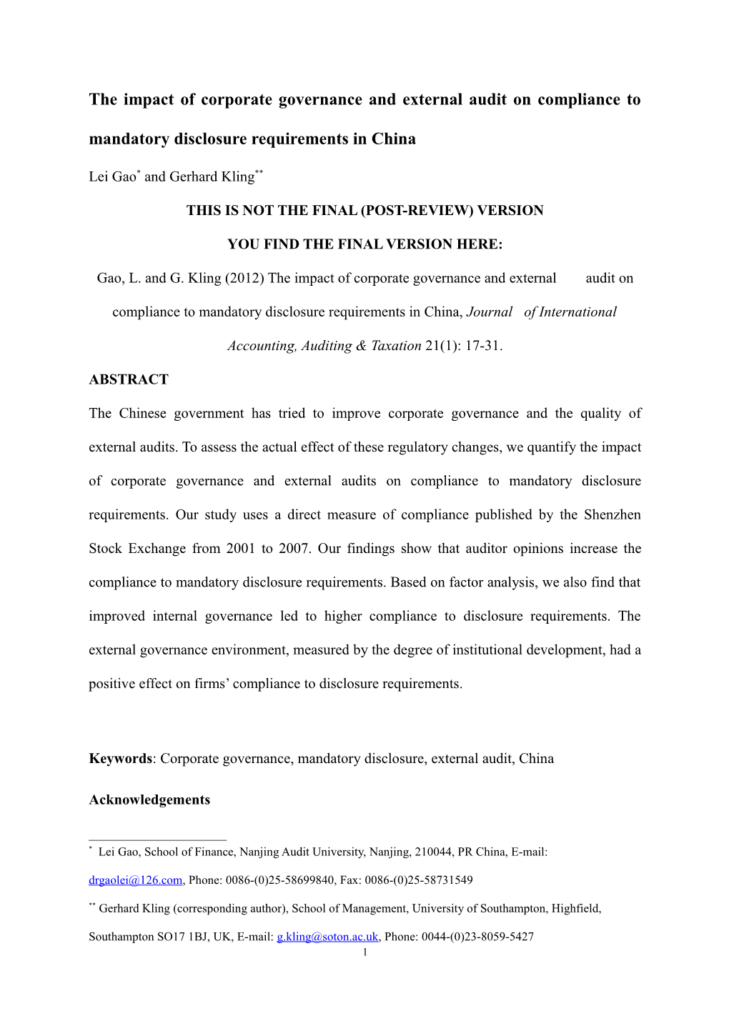 Corporate Governance Mechanism and Corporate Transparency