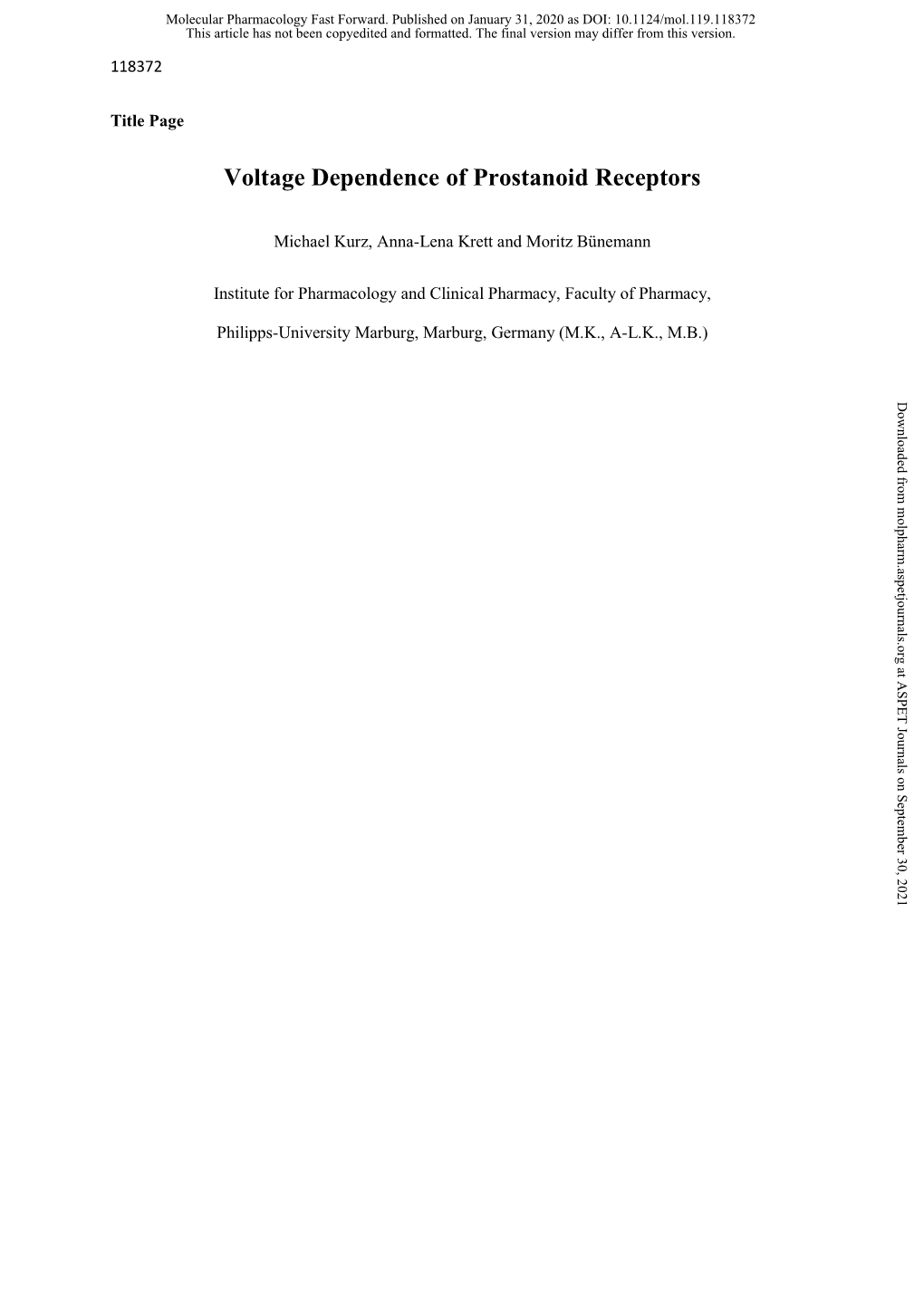 Voltage Dependence of Prostanoid Receptors