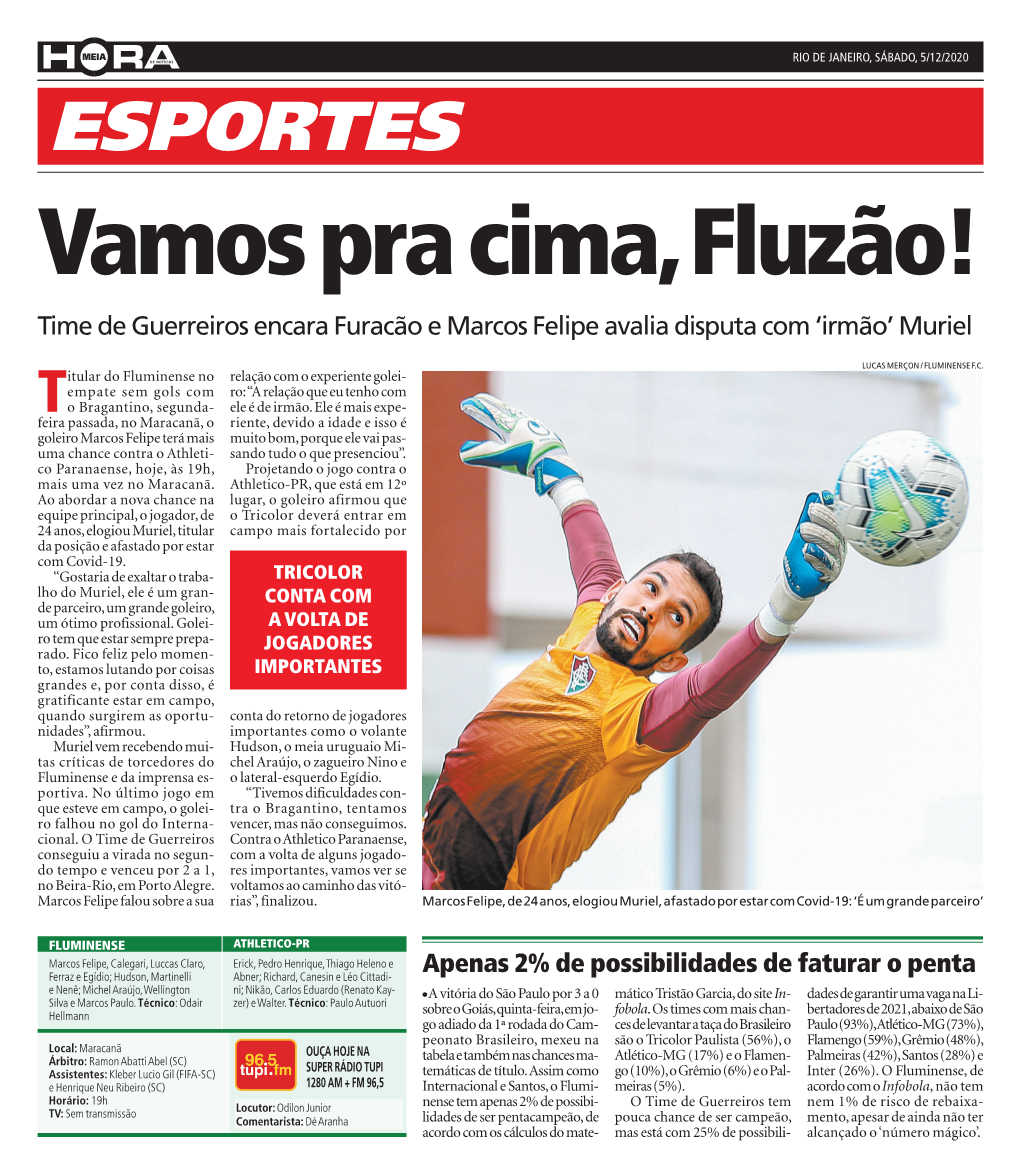 ESPORTES Vamos Pra Cima, Fluzão! Time De Guerreiros Encara Furacão E Marcos Felipe Avalia Disputa Com ‘Irmão’ Muriel