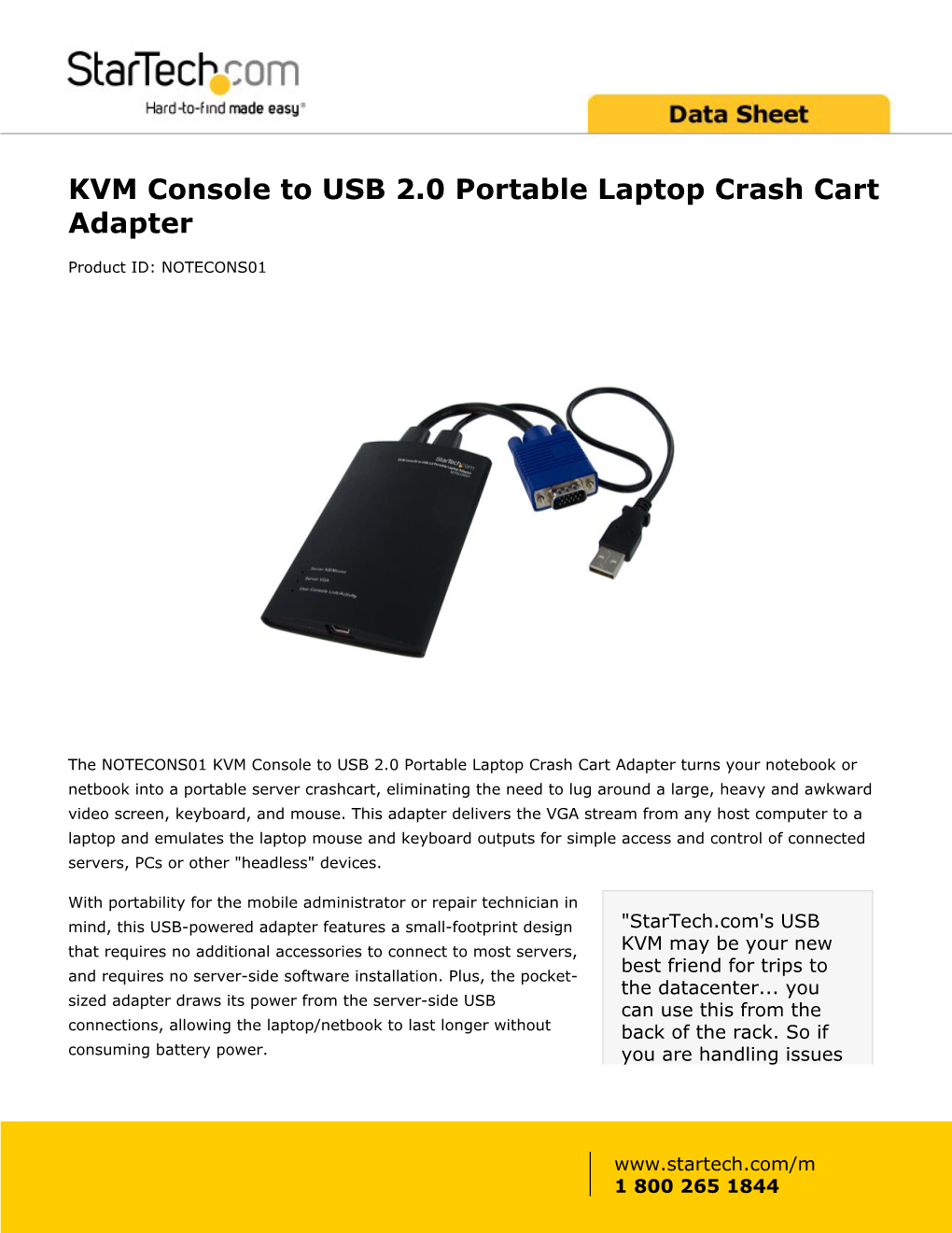 KVM Console to USB 2.0 Portable Laptop Crash Cart Adapter