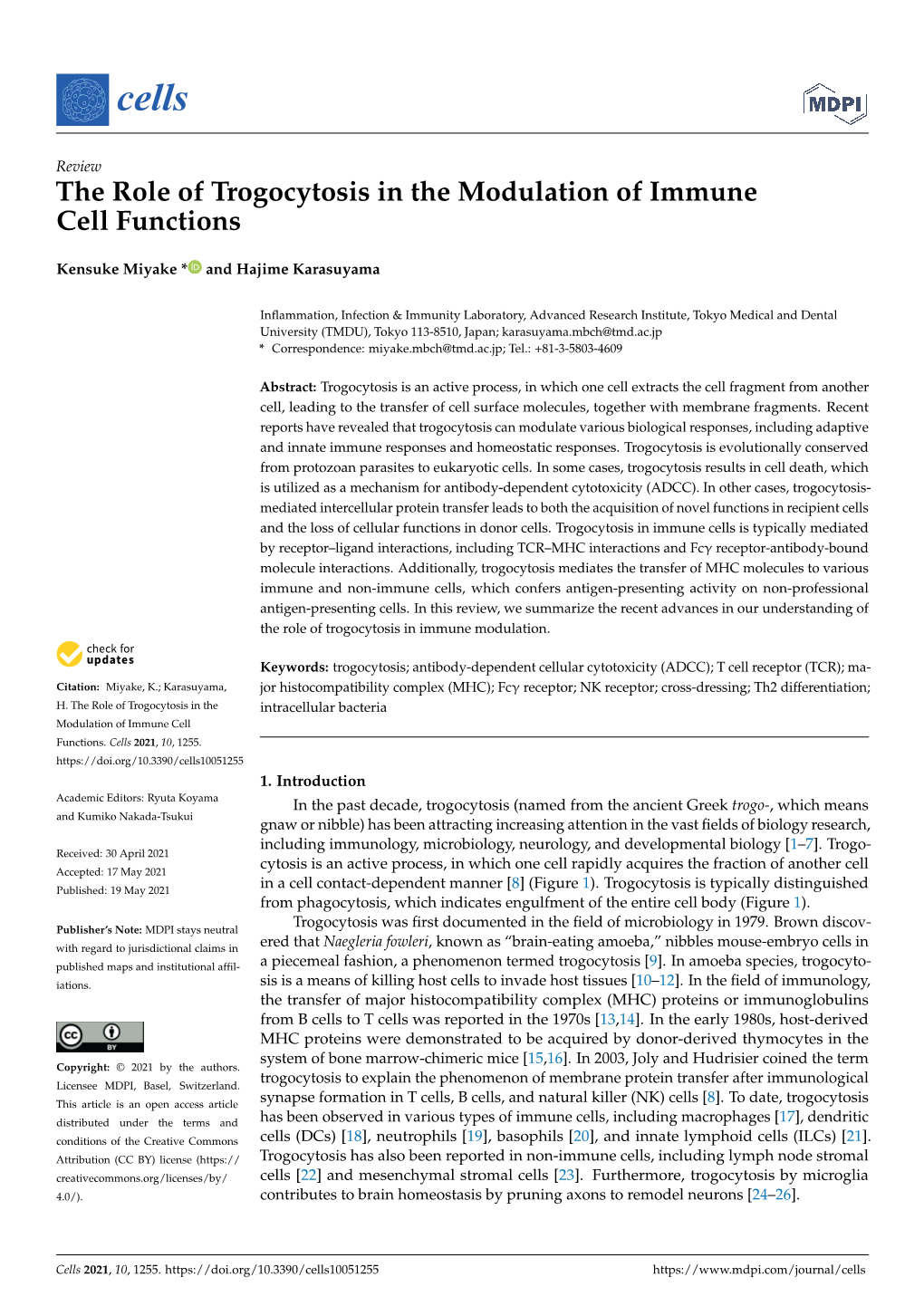 The Role of Trogocytosis in the Modulation of Immune Cell Functions