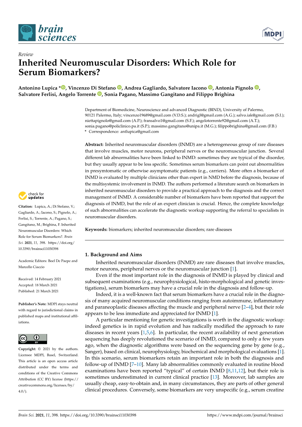 Inherited Neuromuscular Disorders: Which Role Forserum Biomarkers?