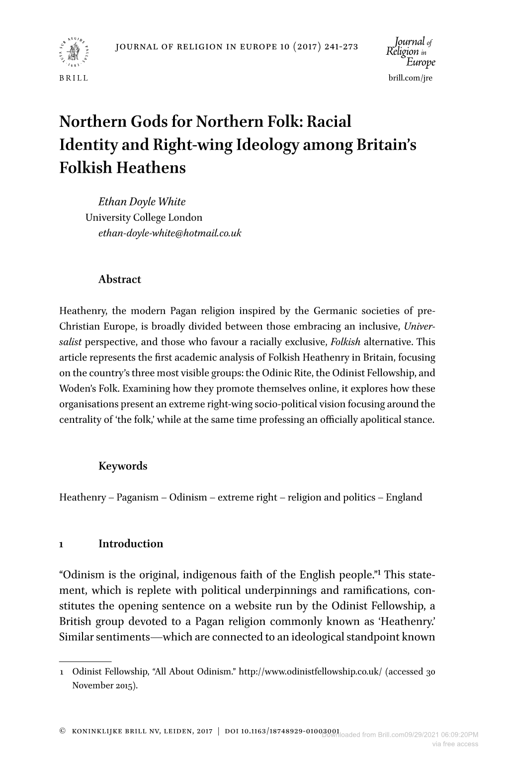 Racial Identity and Right-Wing Ideology Among Britain's Folkish Heathens