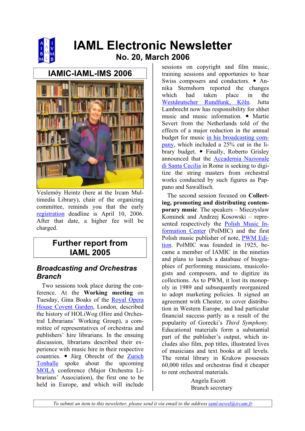 IAML Newsletter N° 20, March 2006