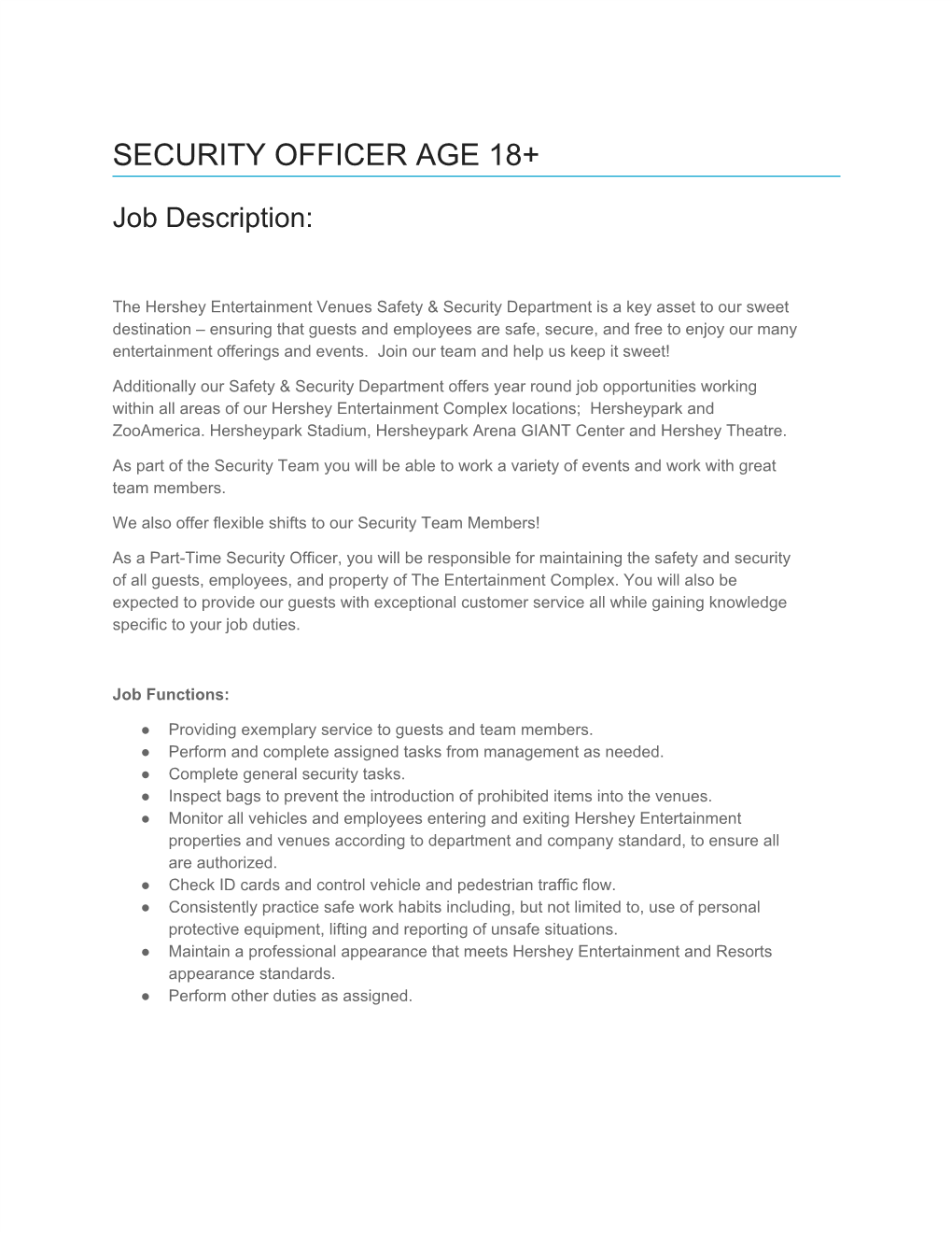 Security Officer Age 18+