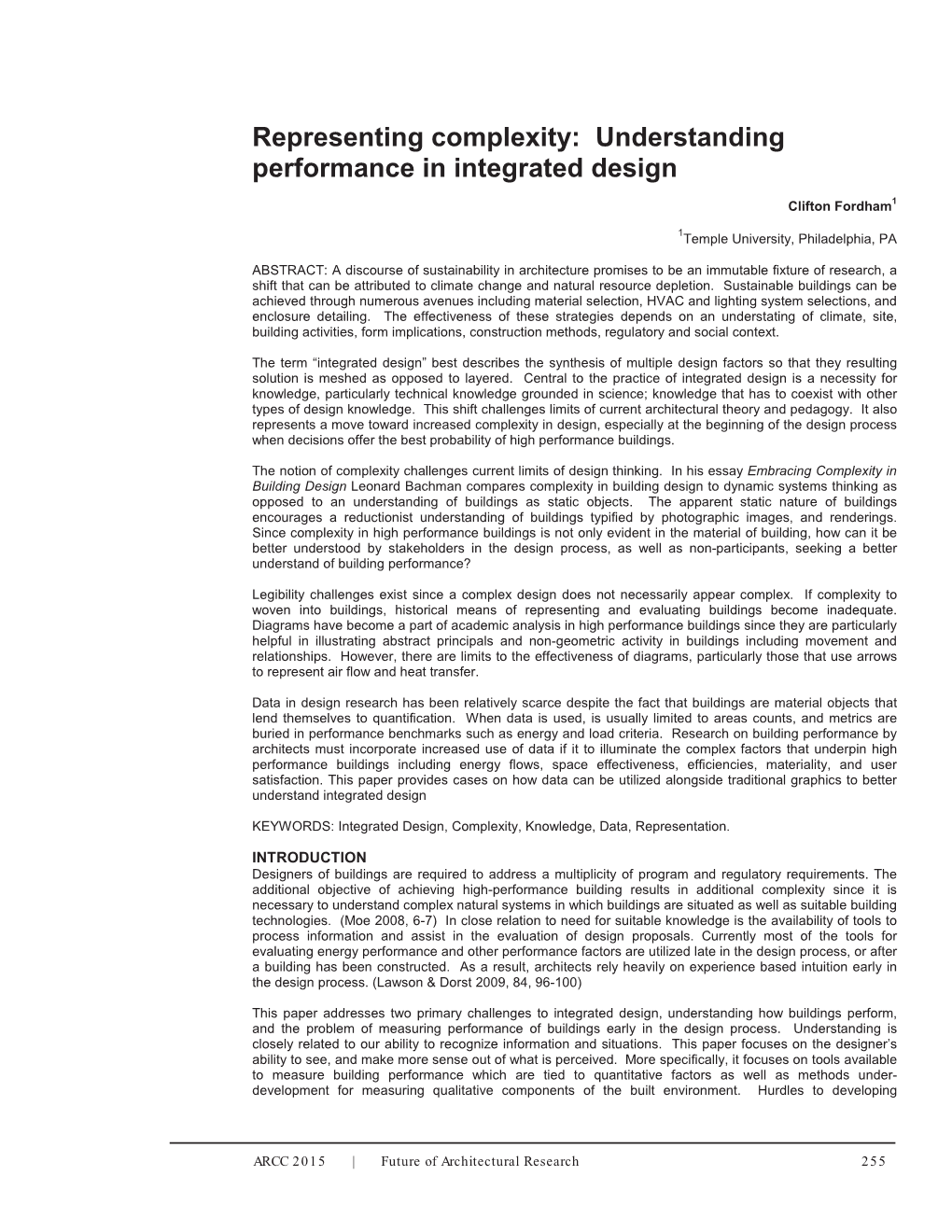 Representing Complexity: Understanding Performance in Integrated Design