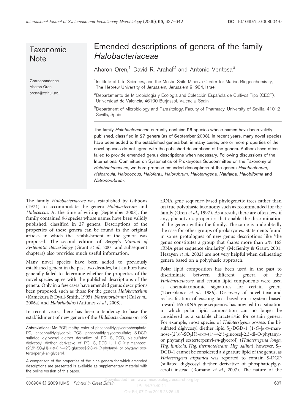 Emended Descriptions of Genera of the Family Halobacteriaceae