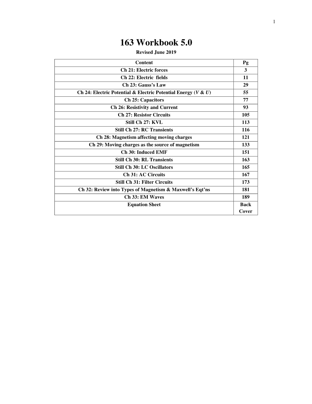 163 Workbook 5.0 Revised June 2019