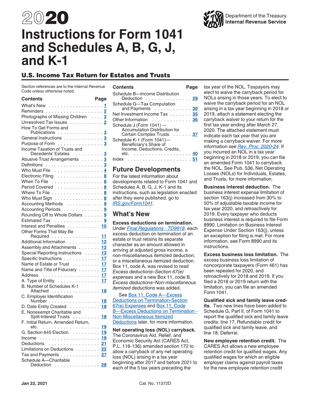 2020 Instructions for Form 1041 and Schedules A, B, G, J, And