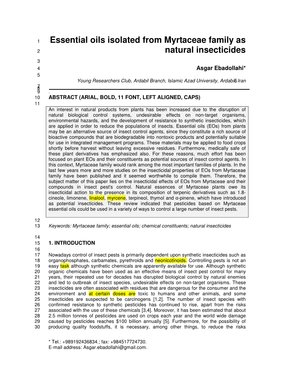 Essential Oils Isolated from Myrtaceae Family As Natural Insecticides