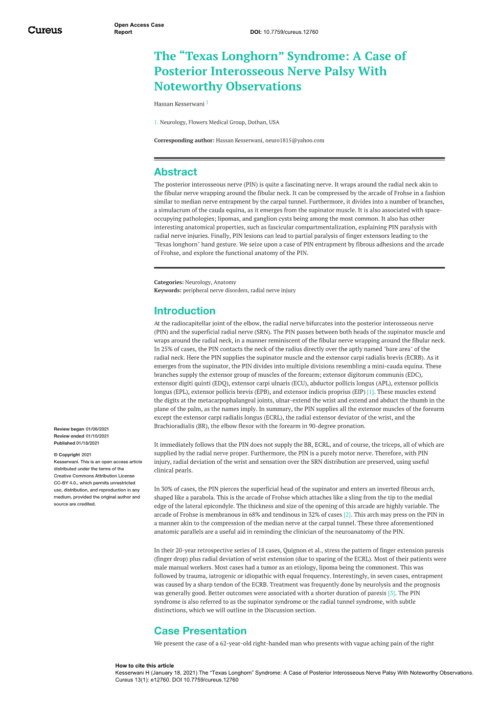 The “Texas Longhorn” Syndrome: a Case of Posterior Interosseous Nerve Palsy with Noteworthy Observations