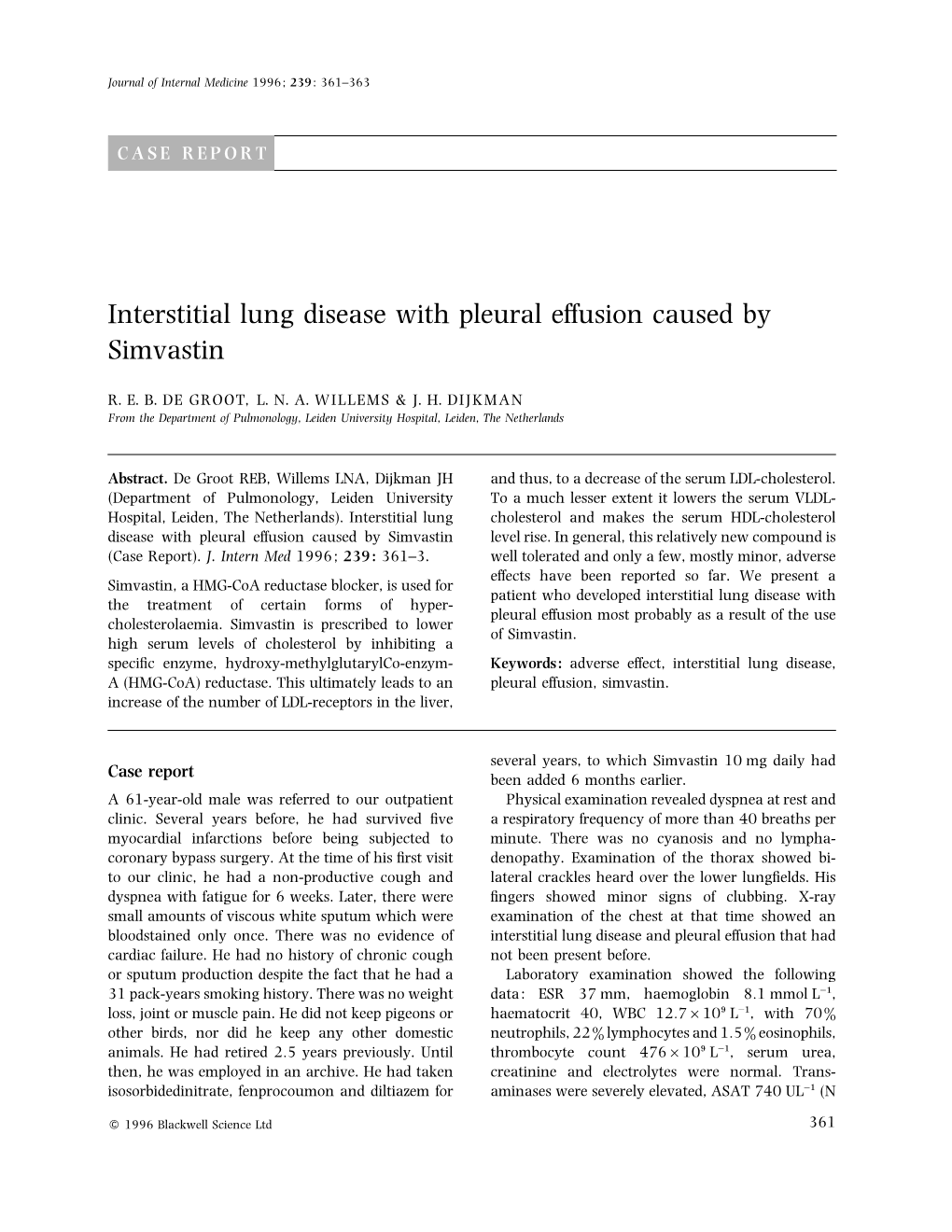 Interstitial Lung Disease with Pleural Effusion Caused by Simvastin