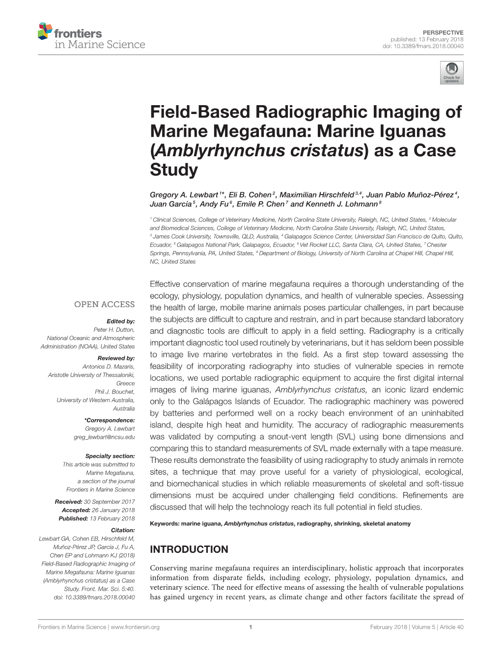 Field-Based Radiographic Imaging of Marine Megafauna: Marine Iguanas (Amblyrhynchus Cristatus) As a Case Study