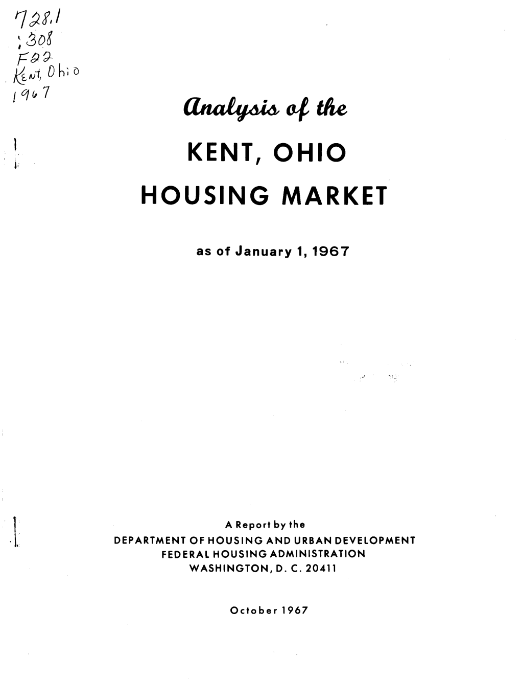 Analysis of the Kent, Ohio Housing Market (1967)