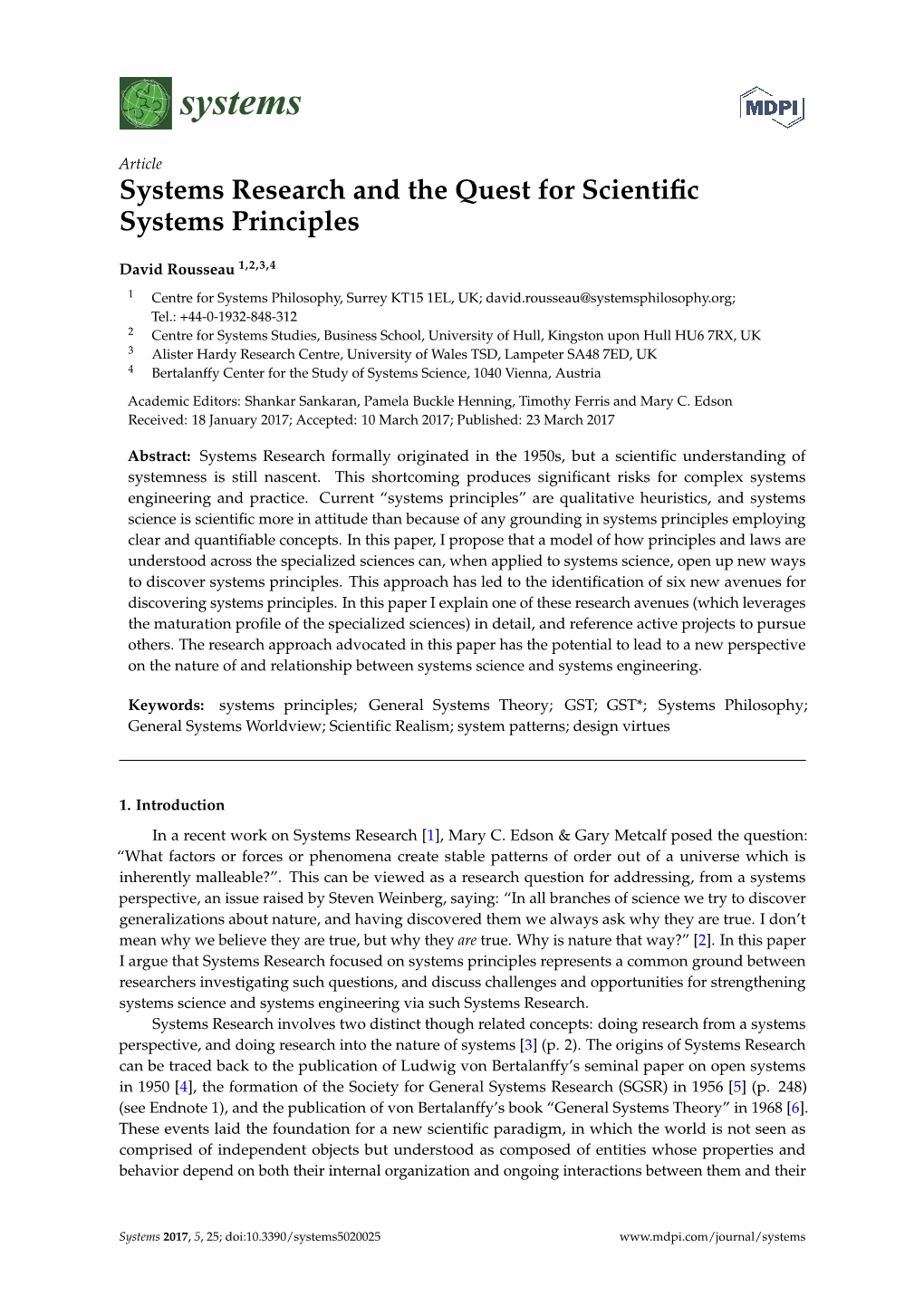 Systems Research and the Quest for Scientific Systems Principles