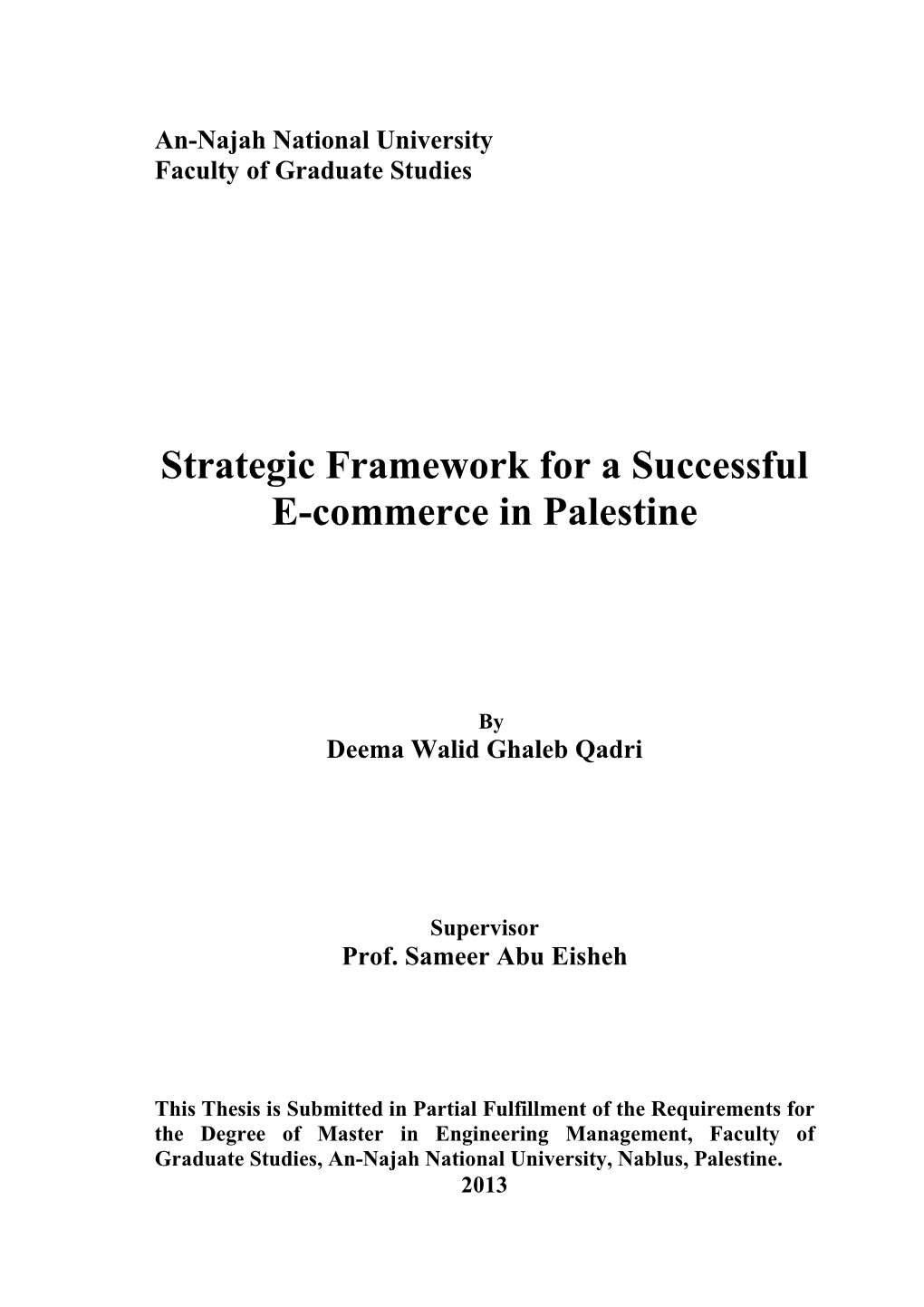 Strategic Framework for a Successful E-Commerce in Palestine