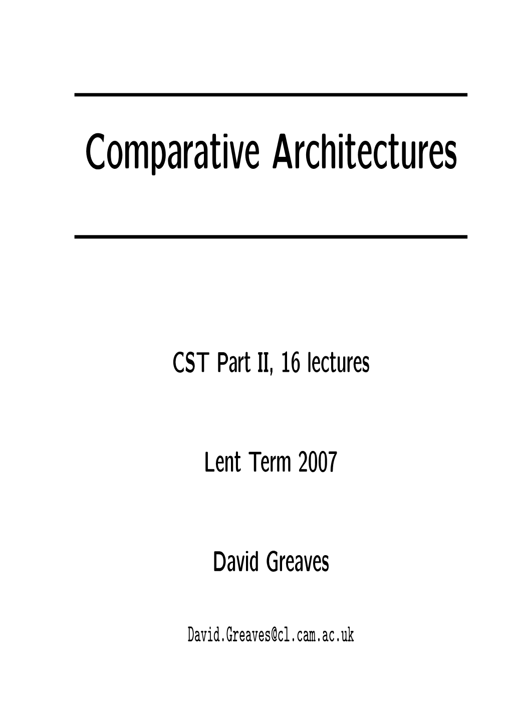Comparative Architectures